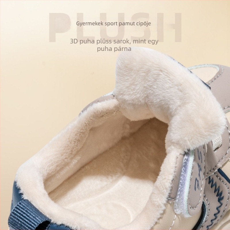 Fiúknak szóló téli 2025 cipő, puha talppal, csúszásmentes fleece bélés, Velcro-zár, tanuláshoz járáshoz, kényelmes mindennapi sportcipő