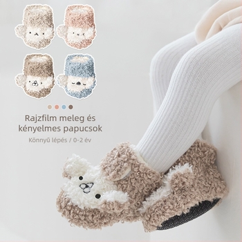 Téli babacipő meleg béléssel, csúszásmentes talppal, Velcro-zárás, puha talp, rajzfilm minta