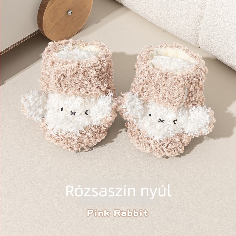 Téli babacipő meleg béléssel, csúszásmentes talppal, Velcro-zárás, puha talp, rajzfilm minta
