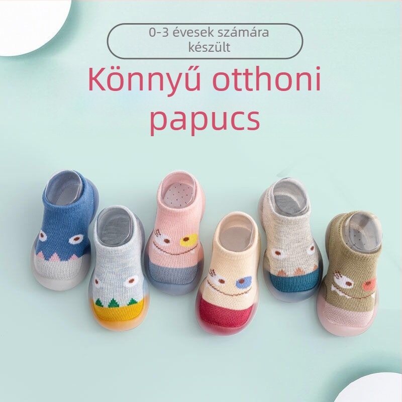 Pamut babazokni beltéri csúszásmentes talppal, 12–36 hónapos, tavasz–ősz, légáteresztő és meleg, mesefigurás mintával