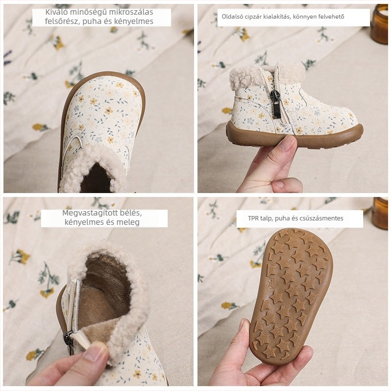 Téli baba cipő fleece-béléssel, magas szárú cipő cipzárral, puha talppal, meleg 12–36 hónaposaknak, uniszex