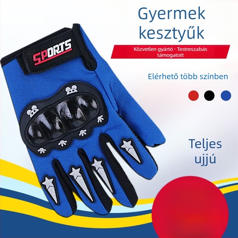 Gyerek kerékpáros kesztyű félujjas kialakítás, csúszásmentes, textil anyag, domborított textúra, 4–15 éveseknek