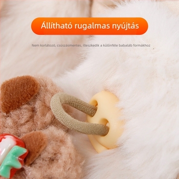 Flízes béléses babacipő és zokni, vastag meleg téli beltéri lábbeli rajzfilm mintával, 12-36 hónaposoknak