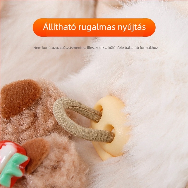 Flízes béléses babacipő és zokni, vastag meleg téli beltéri lábbeli rajzfilm mintával, 12-36 hónaposoknak