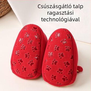 Újévi piros bébi cipő fleece-béléssel, a korai járáshoz, meleg és csúszásmentes, 6–12 hónaposoknak