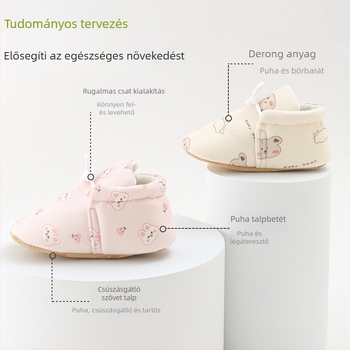 Újszülött cipő és zokni, beltéri csúszásmentes pamut talpú lábbeli, 0–12 hónap, tavasz–ősz