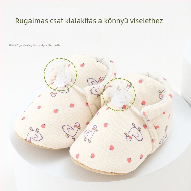 Újszülött cipő és zokni, beltéri csúszásmentes pamut talpú lábbeli, 0–12 hónap, tavasz–ősz
