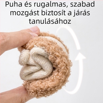 Baba járócipő puha talppal és zoknival – téli, karikatúra mintás, csúszásmentes, uniszex, 12–36 hónapos