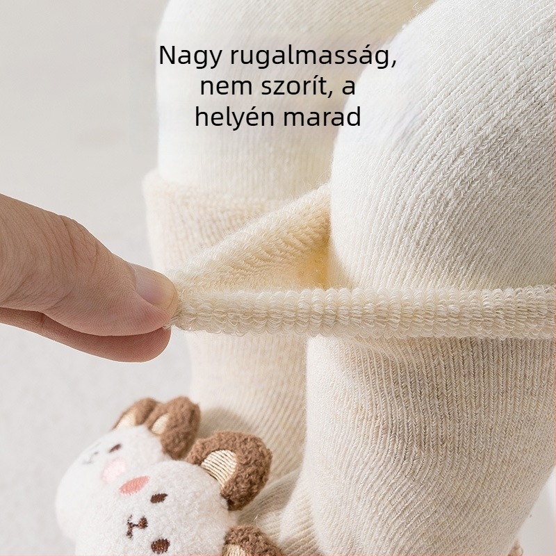 Baba járócipő puha talppal és zoknival – téli, karikatúra mintás, csúszásmentes, uniszex, 12–36 hónapos