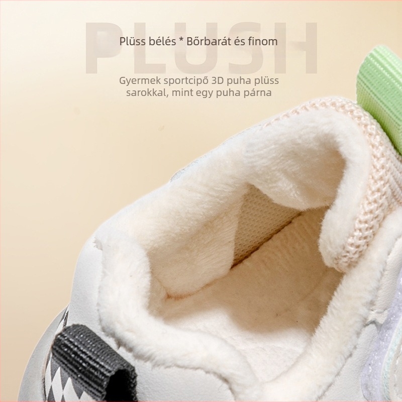2025 téli fleece-belelt babacipő, puha talpú, csúszásmentes, műbőr felsőrész, Velcro-zárás, uniszex