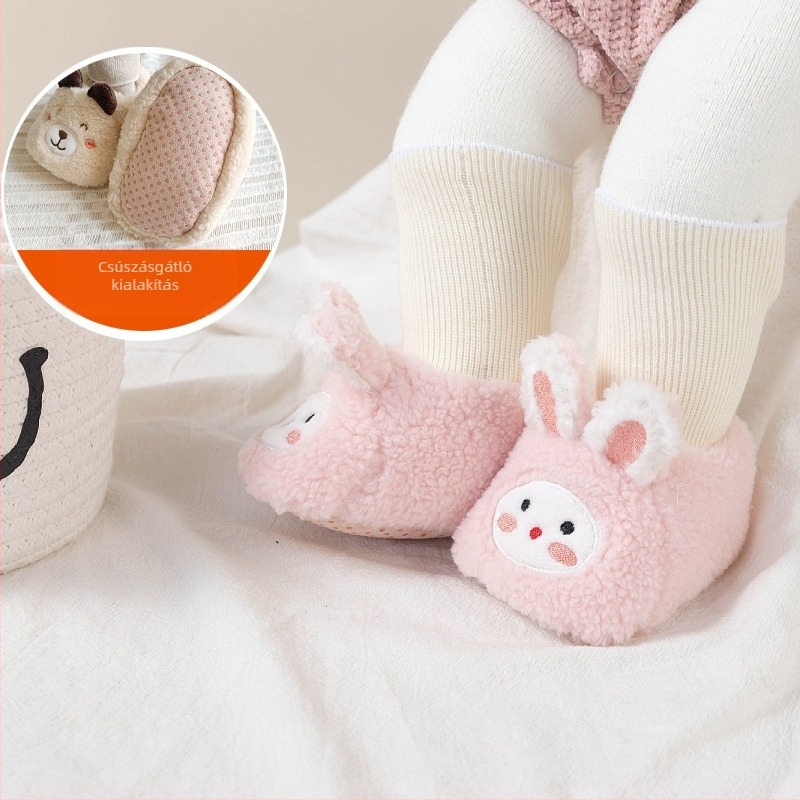 Baba beltéri anti-slip vastag pamut zokni, ősz–télre, magas szárú, állatmintás, 6–36 hónap