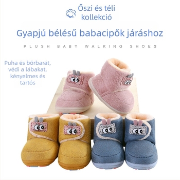 Csecsemő pamut cipő 0–1 év, őszi–téli időszak, vastag, meleg puha talpú, tanuló séta cipő, uniszex, koreai stílus