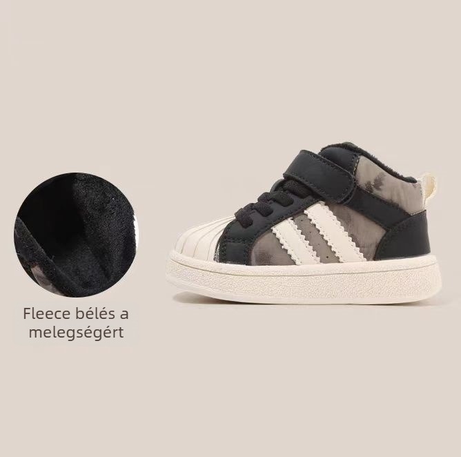 Shell-Toe babacipő Velcro-záródással, puha talppal, járás tanuló cipő, tavasz-ősz, csíkos mikroszálas bőr