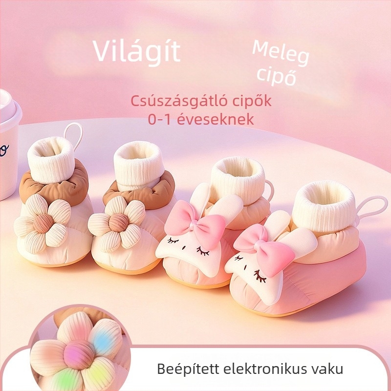 Téli bébi beltéri cipő fleece béléssel, vastag csúszásmentes talppal, 6–12 hónapos, uniszex