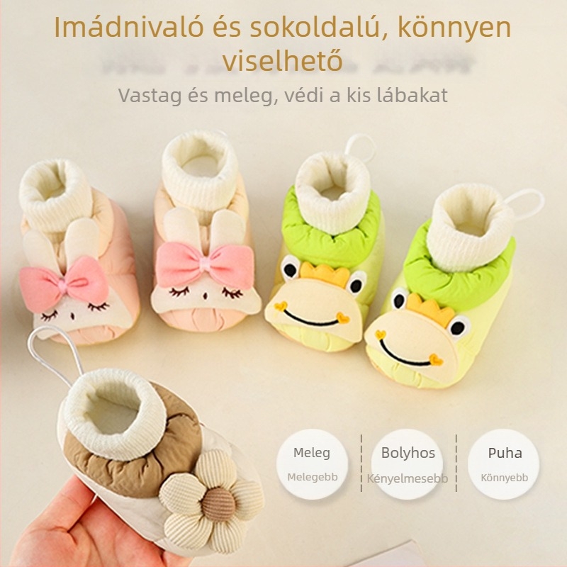 Téli bébi beltéri cipő fleece béléssel, vastag csúszásmentes talppal, 6–12 hónapos, uniszex