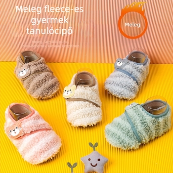 Baba beltéri cipő Velcro záródással, fleece bélés, meleg, csúszásmentes puha talppal, 12–36 hónapos korosztálynak
