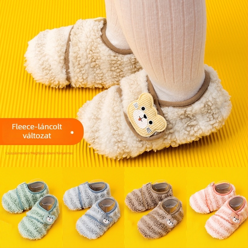 Baba beltéri cipő Velcro záródással, fleece bélés, meleg, csúszásmentes puha talppal, 12–36 hónapos korosztálynak