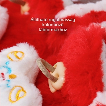 Baba melegen bélelt beltéri cipő műnyúlszőrrel, rajzolt minta, 12–36 hónap, tél, csatokkal záródó