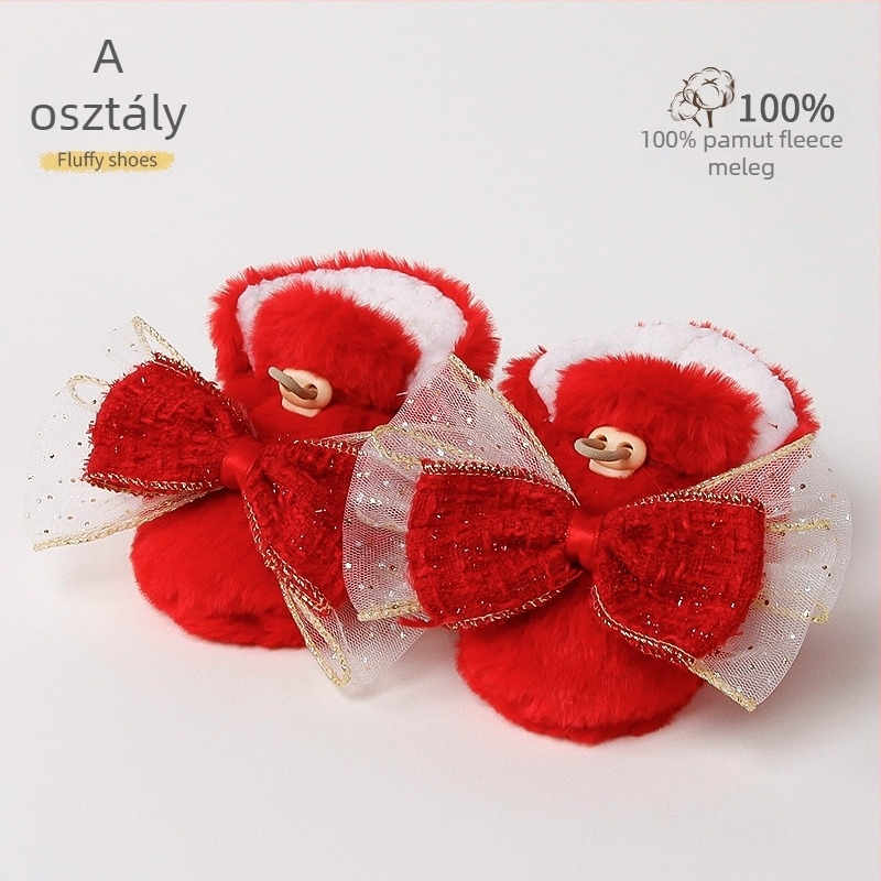 Baba melegen bélelt beltéri cipő műnyúlszőrrel, rajzolt minta, 12–36 hónap, tél, csatokkal záródó