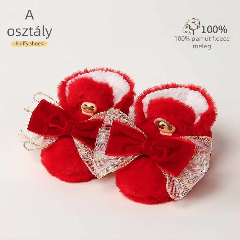 Baba melegen bélelt beltéri cipő műnyúlszőrrel, rajzolt minta, 12–36 hónap, tél, csatokkal záródó