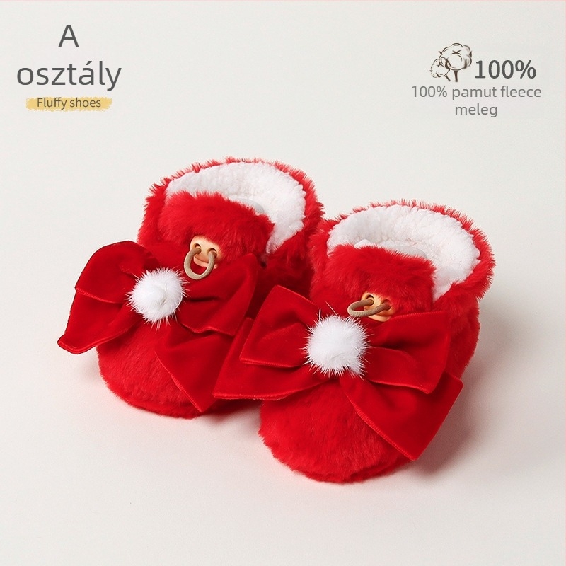 Baba melegen bélelt beltéri cipő műnyúlszőrrel, rajzolt minta, 12–36 hónap, tél, csatokkal záródó