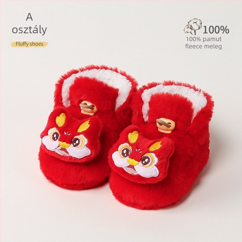 Baba melegen bélelt beltéri cipő műnyúlszőrrel, rajzolt minta, 12–36 hónap, tél, csatokkal záródó
