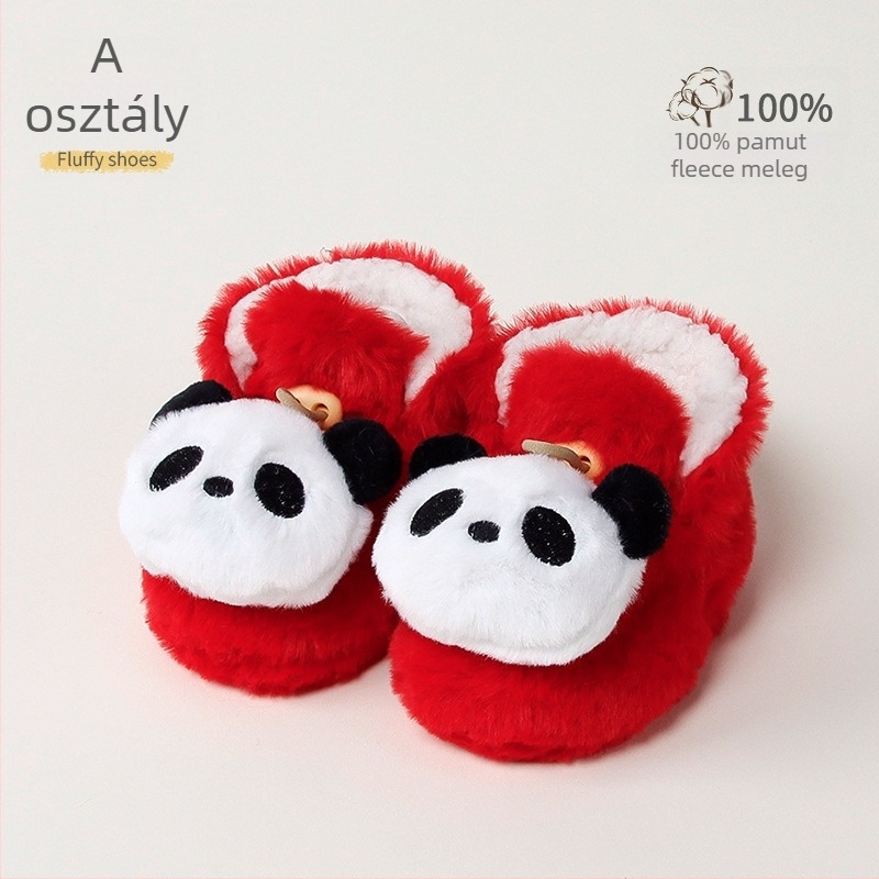 Baba melegen bélelt beltéri cipő műnyúlszőrrel, rajzolt minta, 12–36 hónap, tél, csatokkal záródó