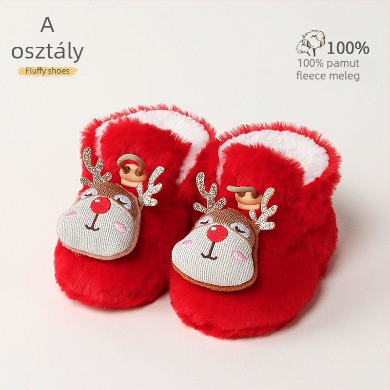 Baba melegen bélelt beltéri cipő műnyúlszőrrel, rajzolt minta, 12–36 hónap, tél, csatokkal záródó