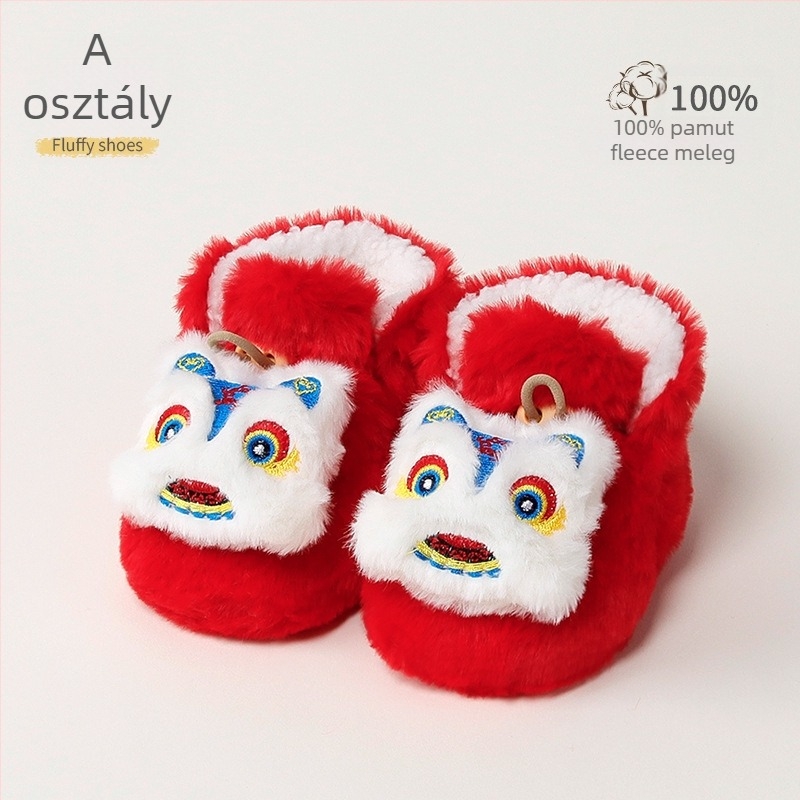 Baba melegen bélelt beltéri cipő műnyúlszőrrel, rajzolt minta, 12–36 hónap, tél, csatokkal záródó