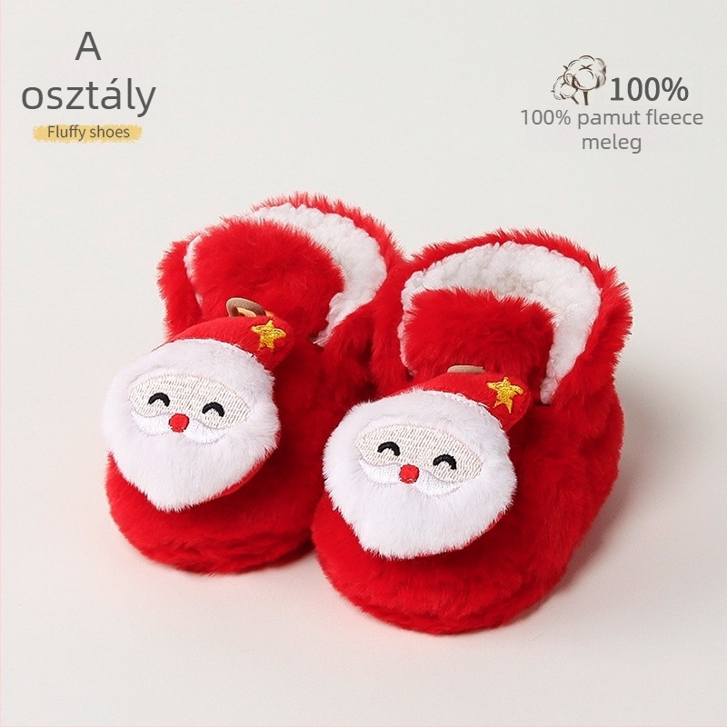 Baba melegen bélelt beltéri cipő műnyúlszőrrel, rajzolt minta, 12–36 hónap, tél, csatokkal záródó