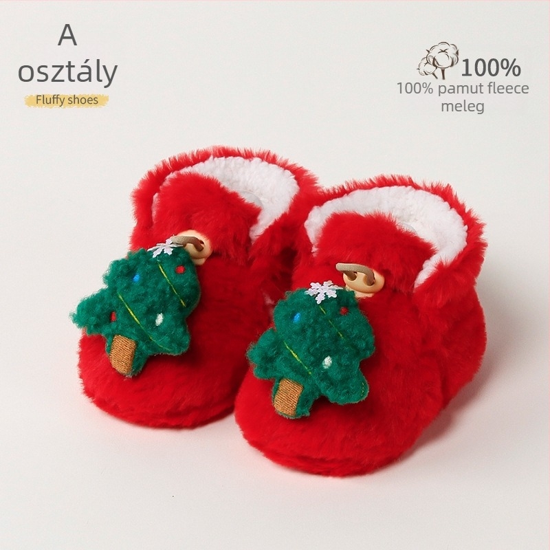 Baba melegen bélelt beltéri cipő műnyúlszőrrel, rajzolt minta, 12–36 hónap, tél, csatokkal záródó