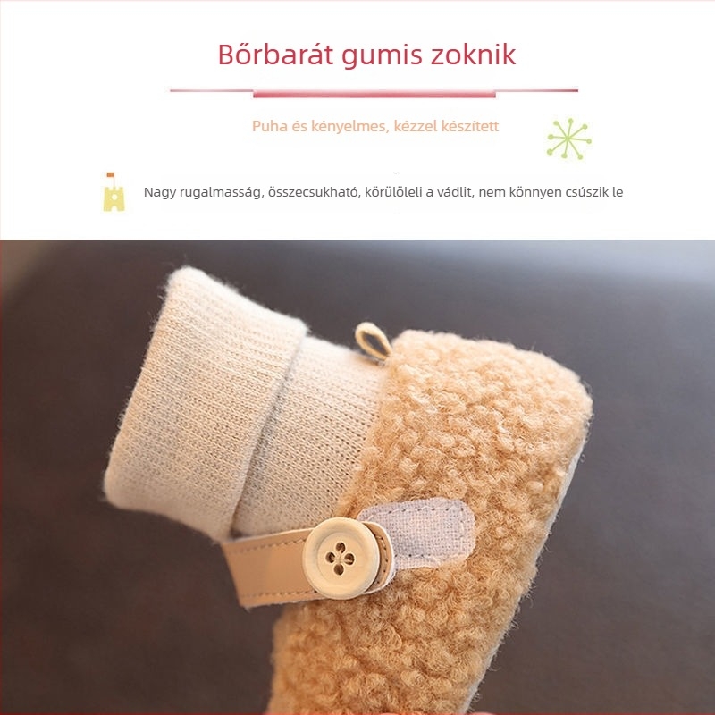 Téli újszülött cipő fleece béléssel, vastag és csúszásmentes, 0-3-6 hónapos korosztály, uniszex, pamut zoknival egyben