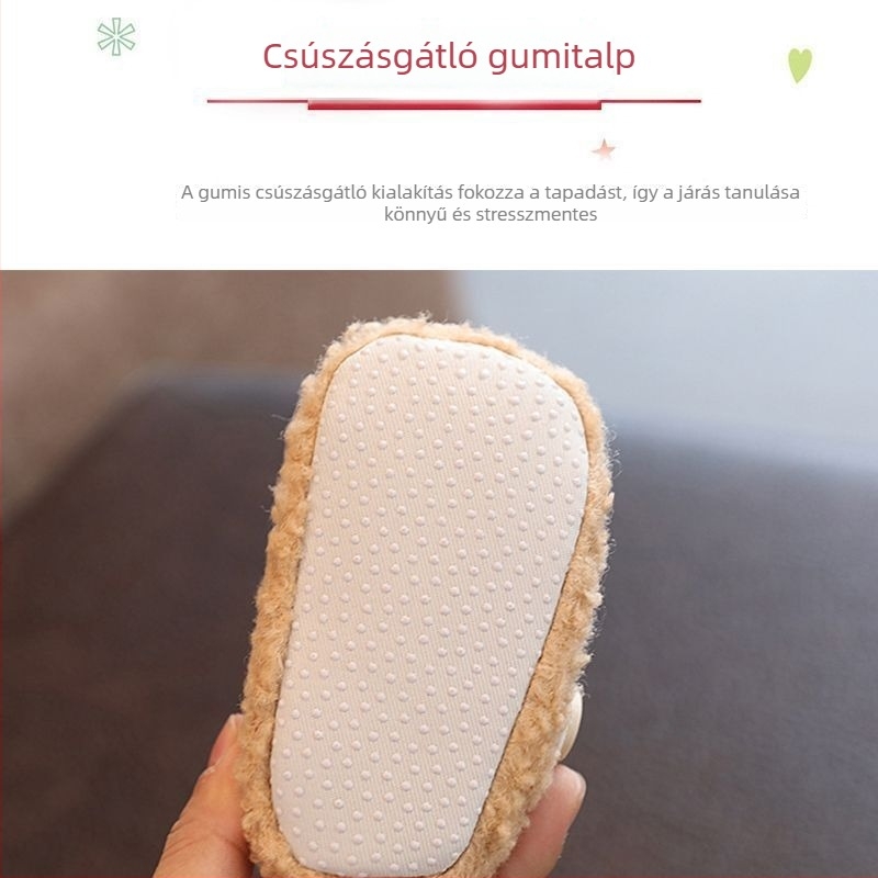 Téli újszülött cipő fleece béléssel, vastag és csúszásmentes, 0-3-6 hónapos korosztály, uniszex, pamut zoknival egyben