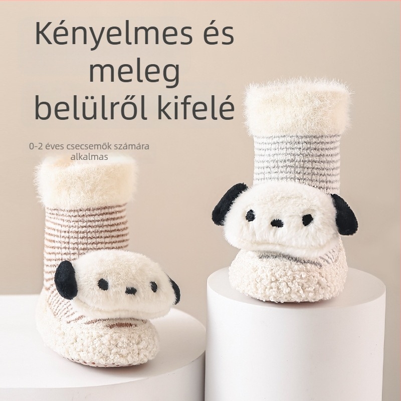 Téli bébi cipők beépített zoknikkal, fleece-beléssel, csúszásmentes talppal, 0–12 hónapos babáknak