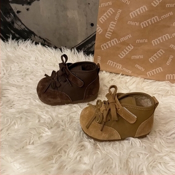 Gyerekeknek fleece-béléses bakancs, ősz-tél, uniszex, koreai stílus, 12-36 hónap, meleg és vastag.