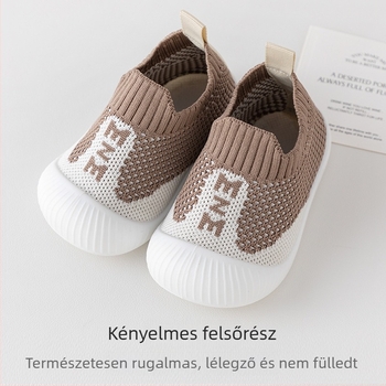 Új bébi járócipő csúszásmentes talppal, őszi–téli, lélegző, betűs mintázattal