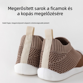Új bébi járócipő csúszásmentes talppal, őszi–téli, lélegző, betűs mintázattal