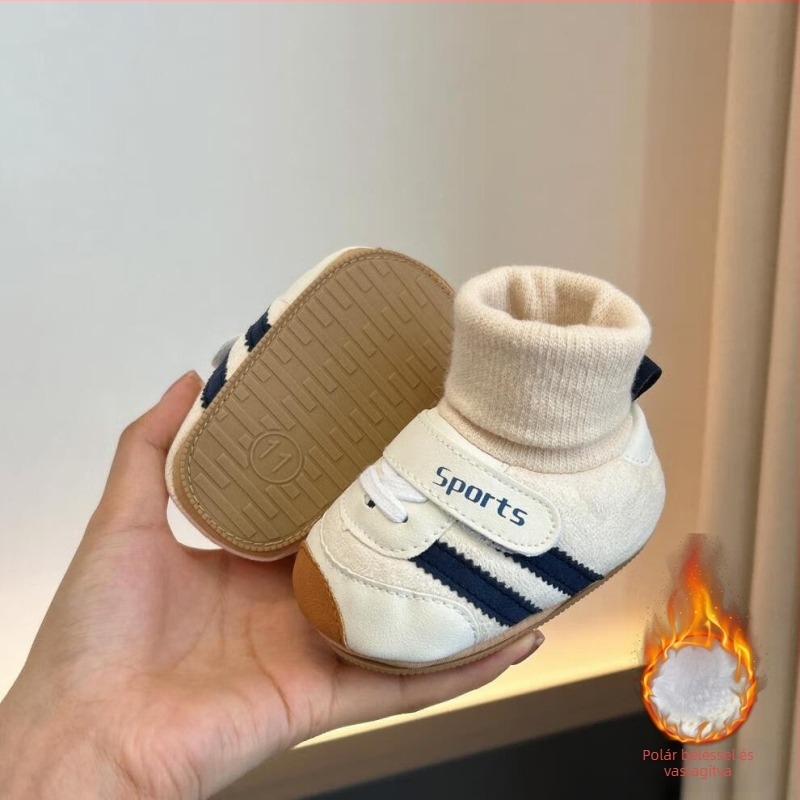 Téli baba cipő puha talppal, uniszex, 0–12 hónap, csúszásmentes, textil anyagból