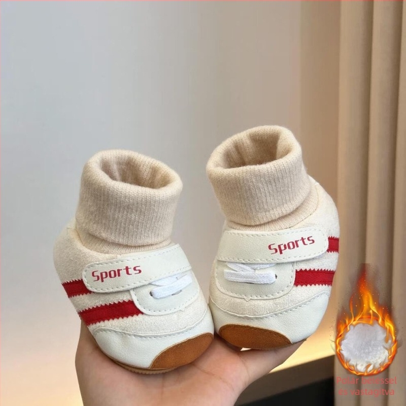 Téli baba cipő puha talppal, uniszex, 0–12 hónap, csúszásmentes, textil anyagból