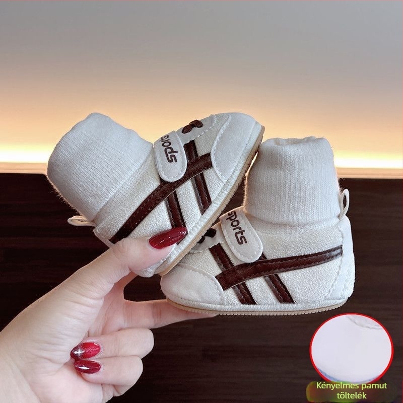 Téli baba cipő puha talppal, uniszex, 0–12 hónap, csúszásmentes, textil anyagból