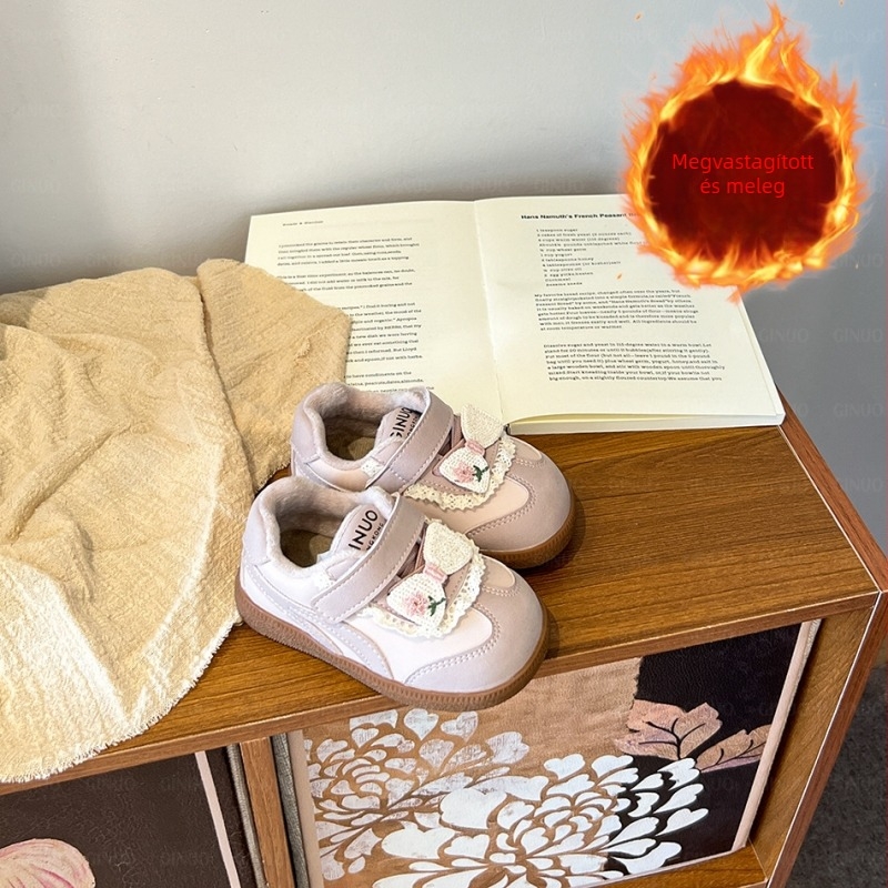 Méret 16–26, téli bébi cipők fleece bélésével, puha talpú gyermekcipők Velcro-zárral