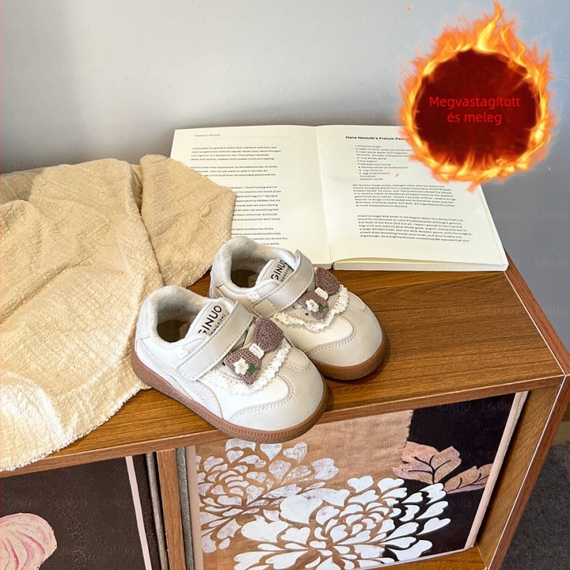 Méret 16–26, téli bébi cipők fleece bélésével, puha talpú gyermekcipők Velcro-zárral