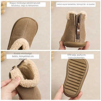 Valódi bőrből készült babacipők - uniszex, meleg, csúszásmentes puha talp, oldalsó cipzár, 12–36 hónapos korosztály, téli 2025