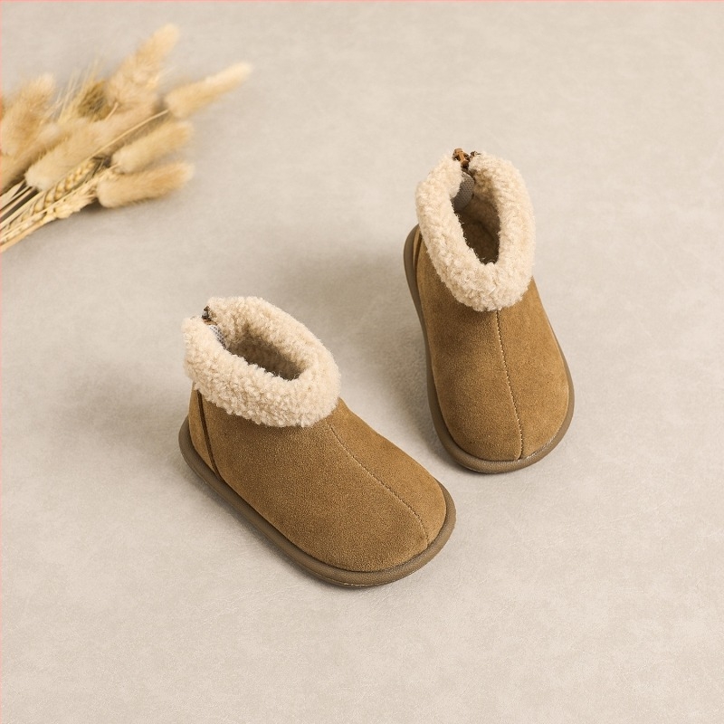 Valódi bőrből készült babacipők - uniszex, meleg, csúszásmentes puha talp, oldalsó cipzár, 12–36 hónapos korosztály, téli 2025