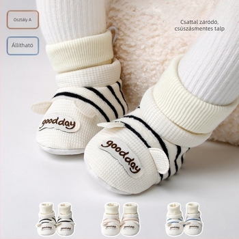Baba zoknis cipő PVC talppal, felső pamut, csúszásmentes, lélegző, melegen tart (6-12 hónap)