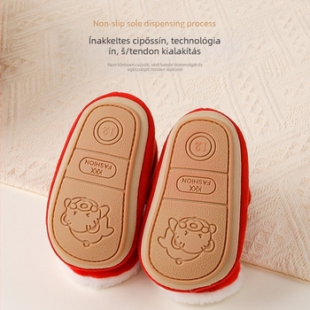 Kisgyermekeknek szánt cipő pamut felsőrésszel, légáteresztő, csúszásmentes, karikatúra mintával