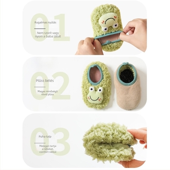 Baba beltéri cipő puha talppal, csúszásmentes, fleece-bélelt, rugalmas zárás