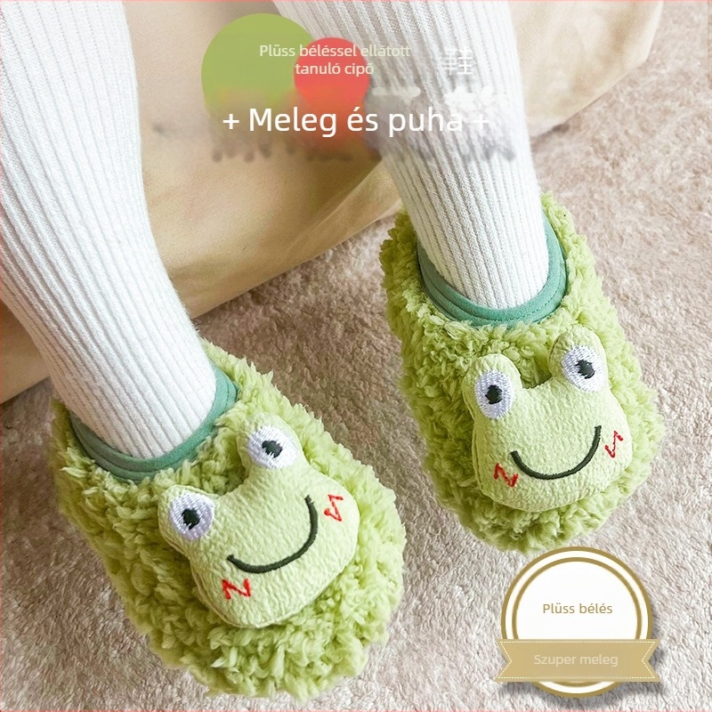 Baba beltéri cipő puha talppal, csúszásmentes, fleece-bélelt, rugalmas zárás