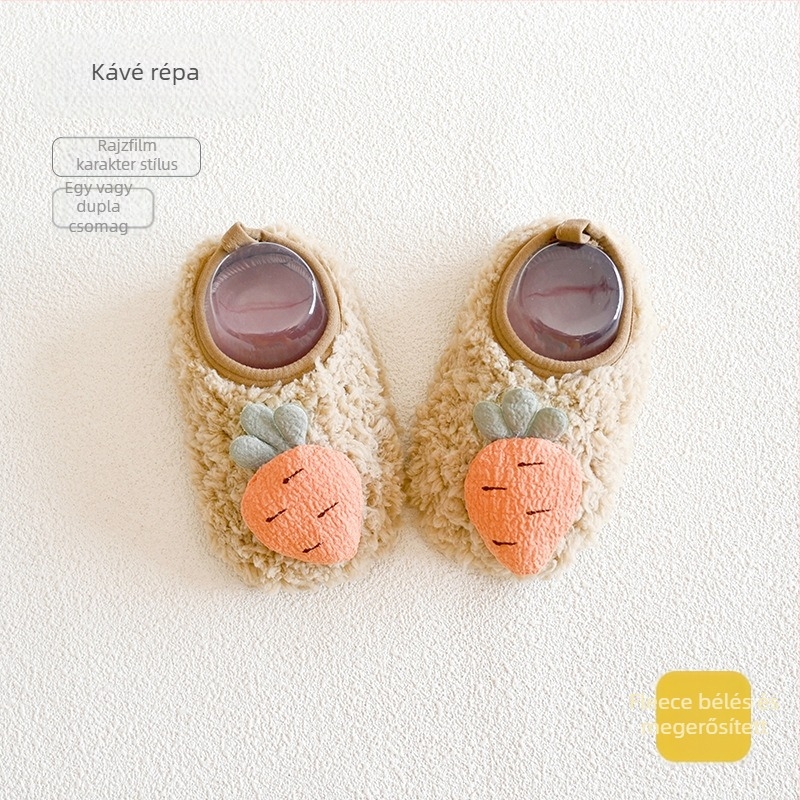 Baba beltéri cipő puha talppal, csúszásmentes, fleece-bélelt, rugalmas zárás