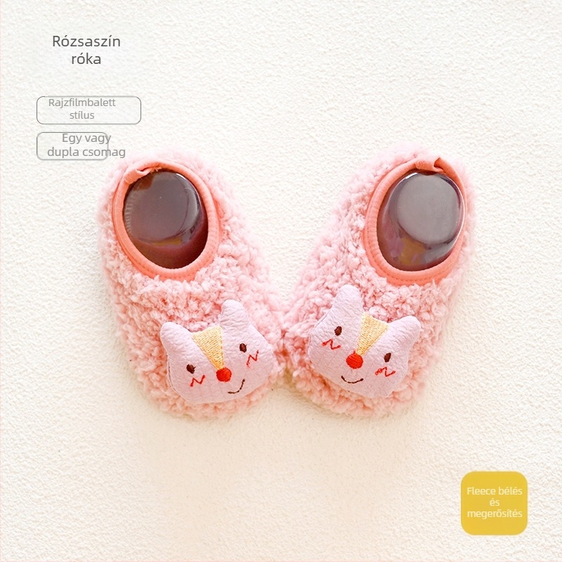 Baba beltéri cipő puha talppal, csúszásmentes, fleece-bélelt, rugalmas zárás
